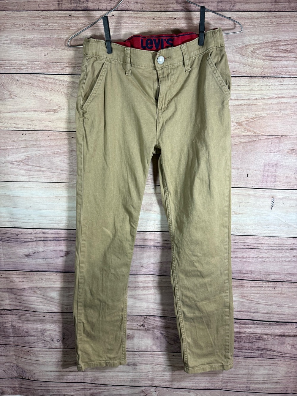 Levis Kids 502 Regular Taper Khaki Chinos Tan Red Waistband Size 12 Reg